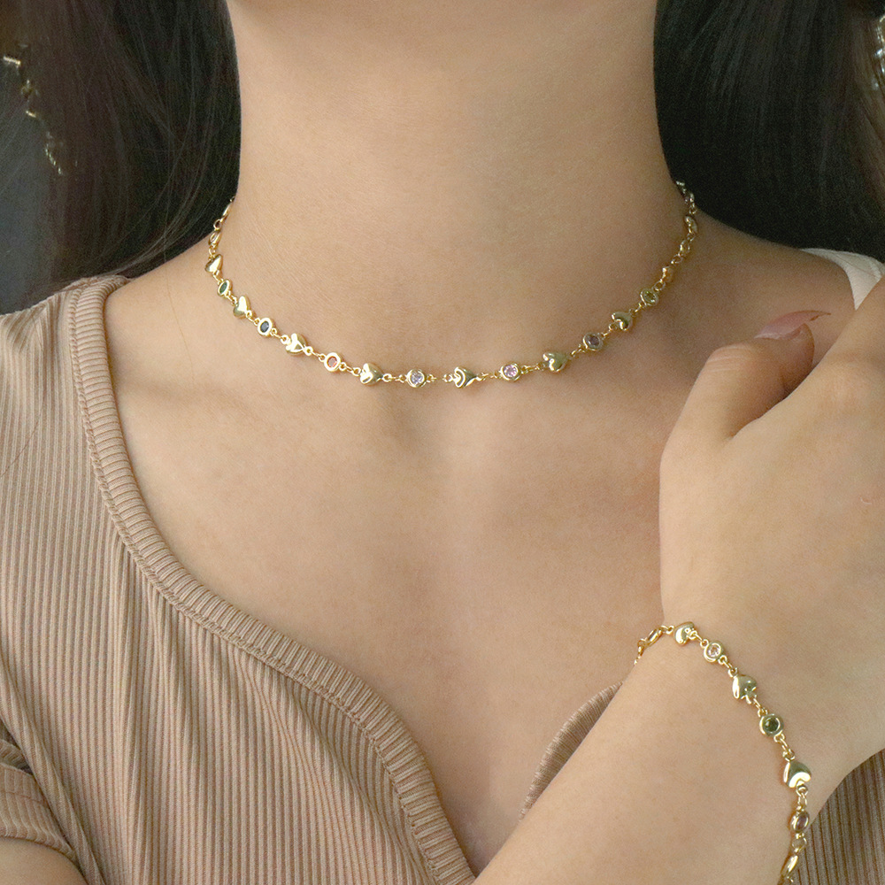 Fashion Heart Shape Copper Inlay Zircon Bracelets Necklace