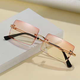1966新款太阳镜 无框街拍太阳镜切边方形太阳镜 时尚小眼镜墨镜PC