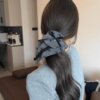 7#Black and gray bow printed lace square scarf hair tie