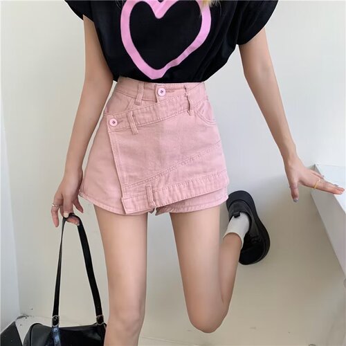 Korean Version Asymmetrical Patchwork Skirt High-Waist Slimming Sun-Protective Women's Petite Summer Versatile Short Pants