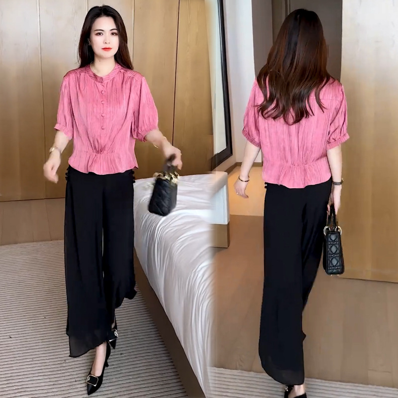 Fuchsia black trousers, set