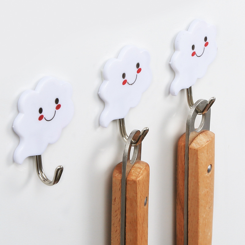 Creative Kitchen and Bathroom Hooks, Household Hooks, 3-Pack Wall Hooks, No-Drill Smiley Face Adhesive Hooks, White Hooks