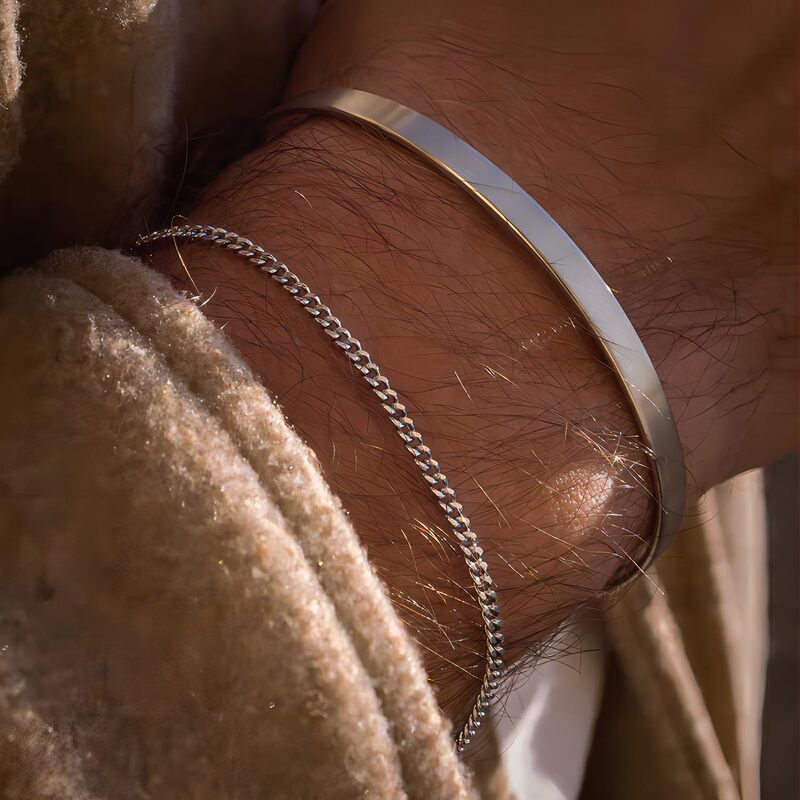 European and American Hot Selling Men's Double Layer Bracelet Snake Cuban Chain Box Chain Bracelet Fashion Men's Bracelet