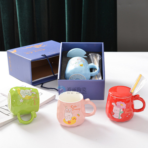 Rabbit Thermostatic Cup Gift Set LOGO Mug Opening Water Cup Wedding Celebration Event Printed Ceramic Cup