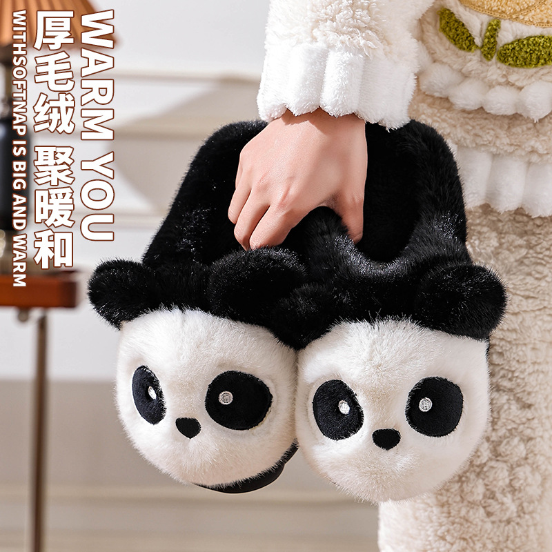 Panda zapatillas de algodón para mujeres 2025 nuevo invierno pareja interior anti-derrapante zapatillas cálidas de pelo para hombres