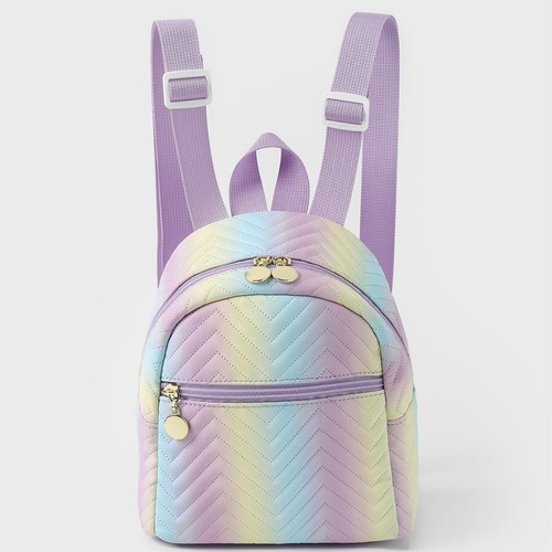 Bestselling Women's Rainbow Multi-Color PU Quilted Mini Backpack Fashion Casual High-End Bag