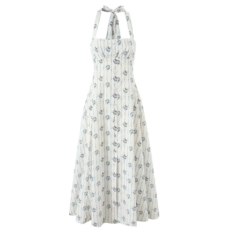 House French Style Romantic Retro Floral Elegant Strapless Waist Neck Backless Strap dress Dress House French Style Romantic Retro Floral Elegant Strapless Waist Neck Backless Strap dress Dress