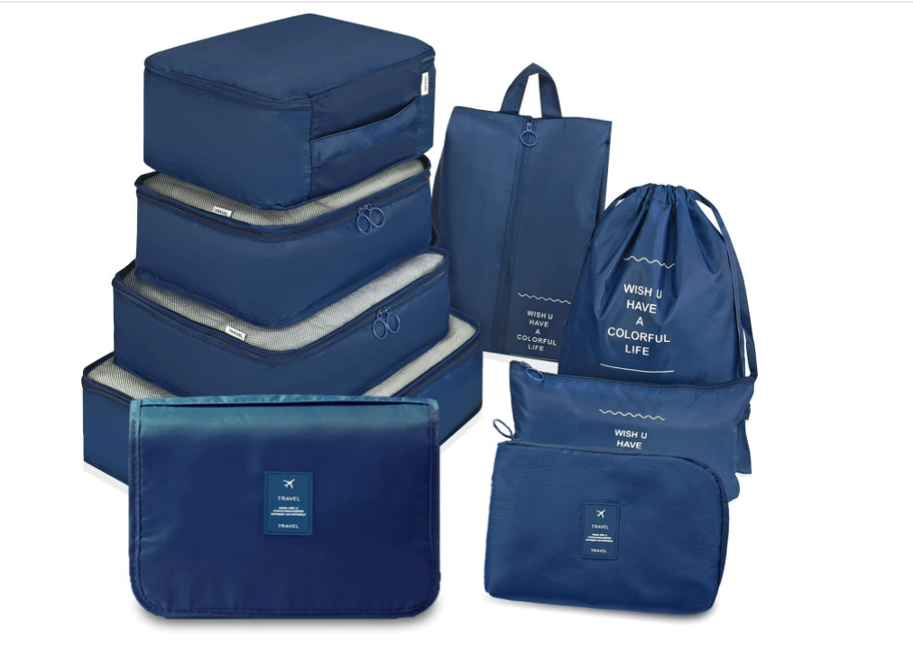 Sarga engrosada nueva bolsa de almacenamiento de viaje de nueve piezas equipaje de viaje ropa sub-paquete bolsa de almacenamiento conjunto de 9 piezas