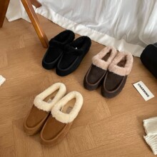 牛皮版~冬季新款复古翻毛雪地靴女羊毛一体一脚蹬包跟懒人穆勒鞋