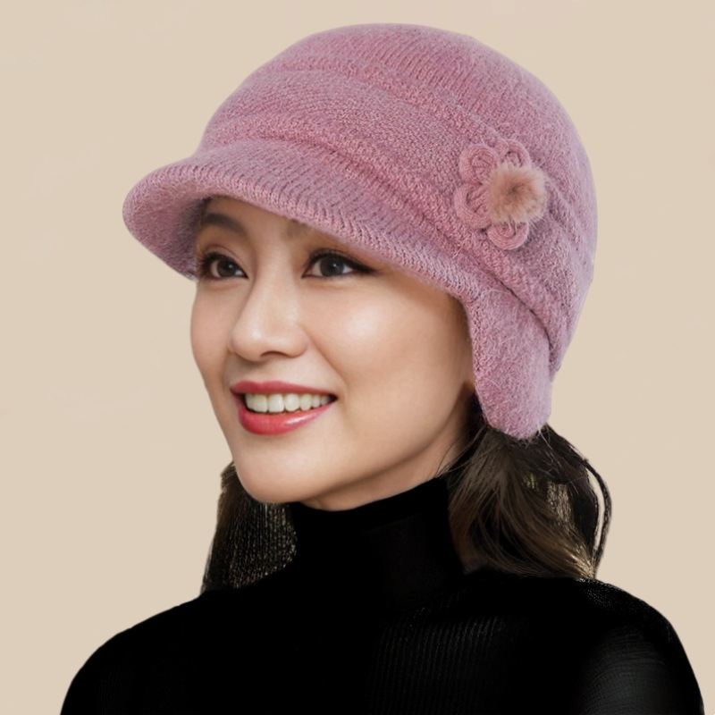 中老年帽子女冬季加绒加厚毛线帽时尚妈妈棉帽户外保暖护耳针织帽|undefined