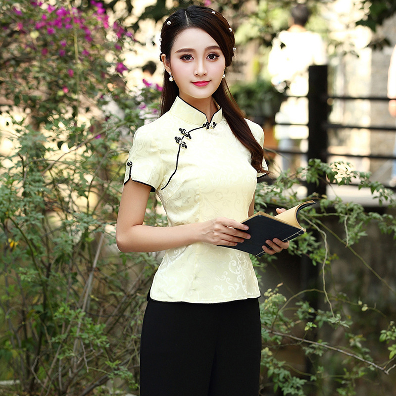 Ethnic style Flax Jacquard weave frog Chinese style Long sleeve Short-sleeved Jasmine Chinese style Stand collar Tang costume jacket