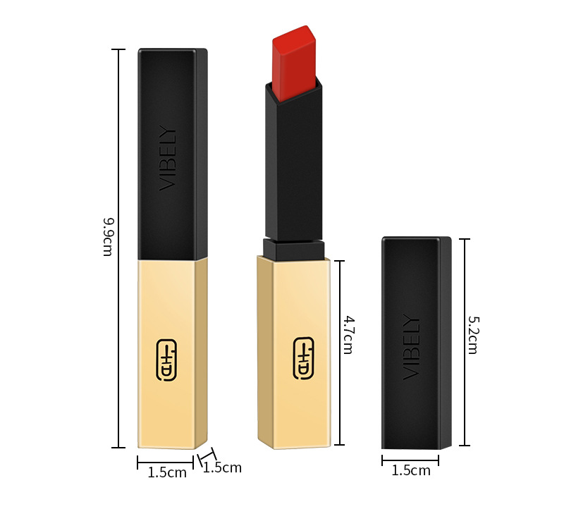VIBELY European and American small gold bar non-stick cup matte Lipstick 16-color gold tube nude lipstick export wholesale beauty products undefined