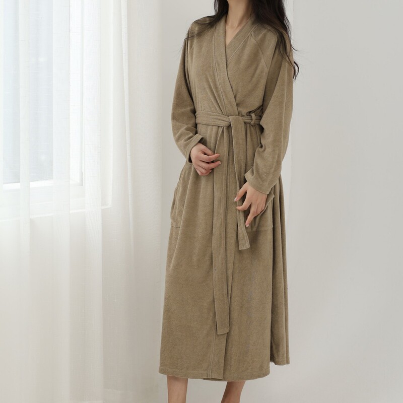 Korean Style Solid Color Women's Bathrobe, Classic Cotton Terry Cloth, Autumn Loungewear with Tie Design, Loose and Warm Bathrobe Korean Style Solid Color Women's Bathrobe, Classic Cotton Terry Cloth, Autumn Loungewear with Tie Design, Loose and Warm Bathrobe