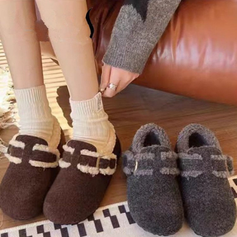 2026 Winter Warm Furry Shoes, Comfortable Women's Shoes, Factory Gray Snow Boots, Plush Shoes, Fleece-Lined Birkenstock Shoes