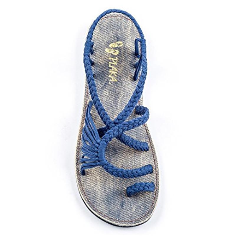 Summer 2020 export large-sized herd-shaped sandals, European and American beach open-toe flat and fashionable straw-woven rope knot women's sandals undefined