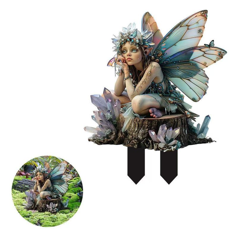 跨境魔法鹿与森林精灵花园桩插牌亚克力庭院地插盆栽装饰场景点缀|undefined