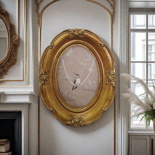 6-inch 7-inch oval European French picture frame retro old country table white gold edge living room bedroom ancient wall hanging