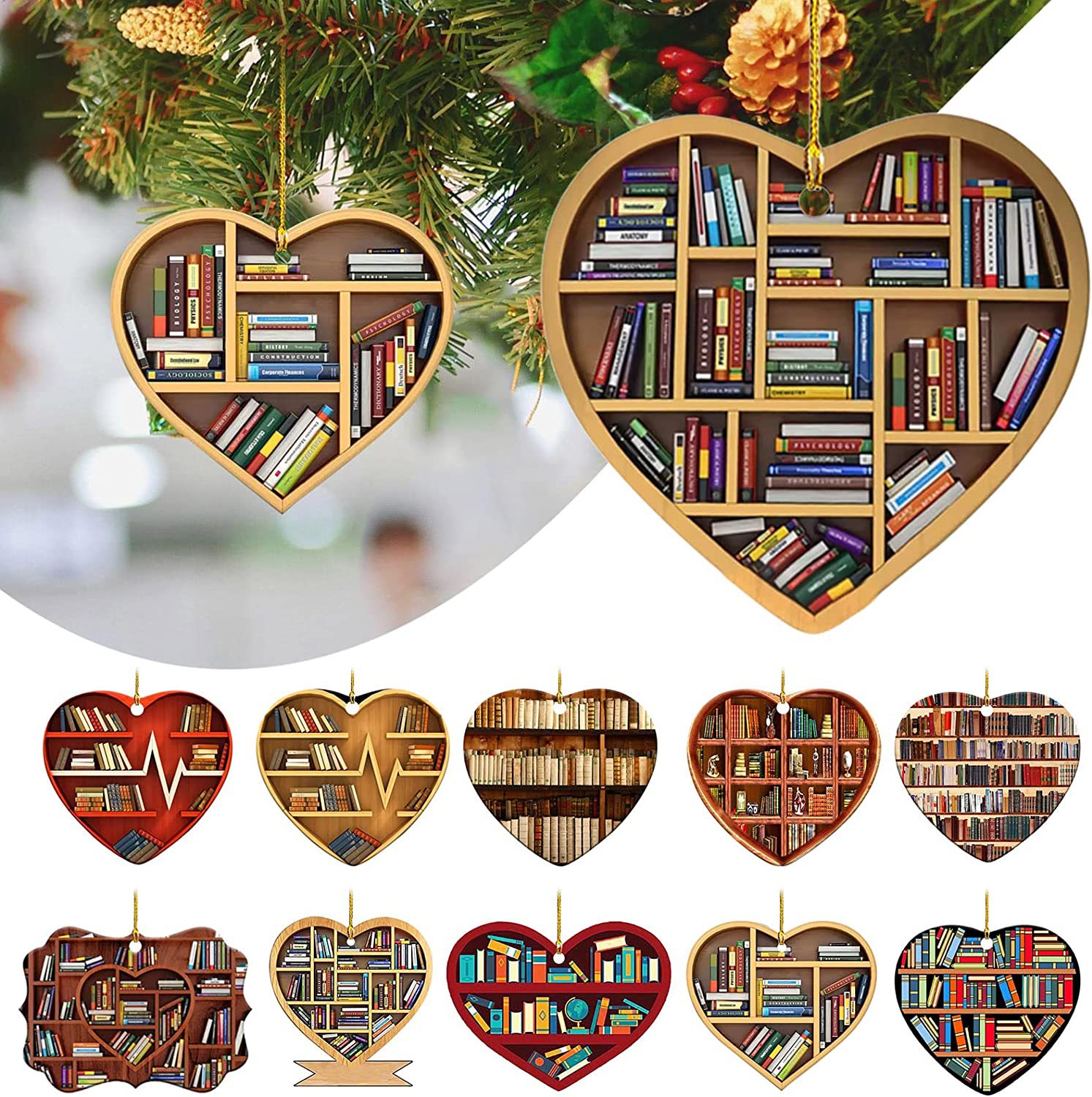 Nuevos productos transfronterizos en forma de corazón librería colgante de automóvil decoración de árbol de Navidad acrílico colgante 8cm