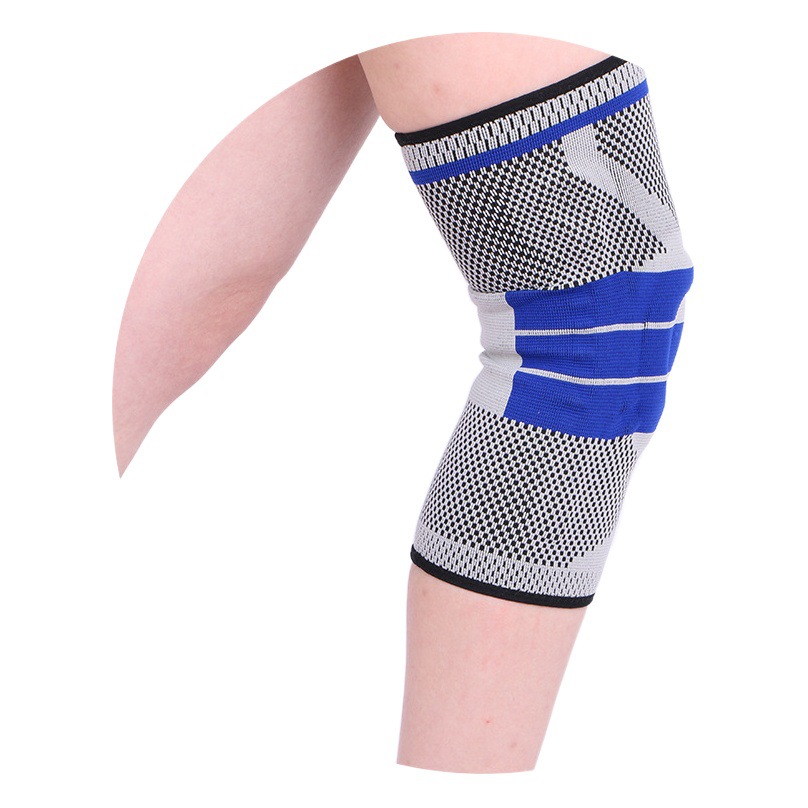 Cross-Border Supply of Silicone Spring Patella Protectors for Basketball, Cycling, Fitness, and Sports; Nylon Knitted Anti-Collision and Anti-Slip Knee Pads