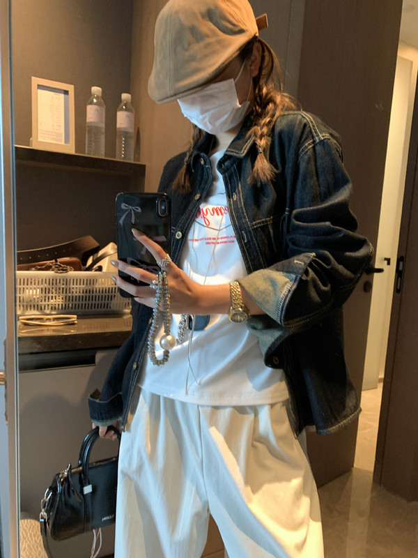 摩且 老街往事 时髦感明线袋盖口袋休闲牛仔衬衫外套叠穿 MQ0725|undefined