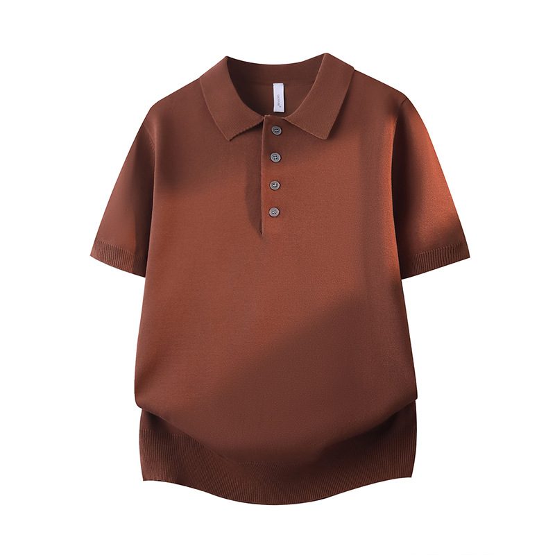 Polo camiseta de punto camiseta de manga corta hombre botón de solapa vieja camiseta comercial de hielo de seda de verano fábrica transfronteriza al por mayor