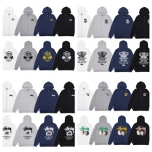 原标秋冬新款潮牌斯tu西经典字母印花巡游拉链款连帽卫衣合集批发