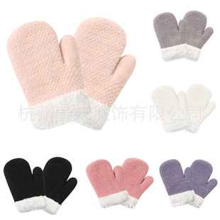 New Amazon 6 Color Spot Fall/Winter Children's Bag Finger Knitted Jacquard Finger Cover Fleece Thickened Gloves