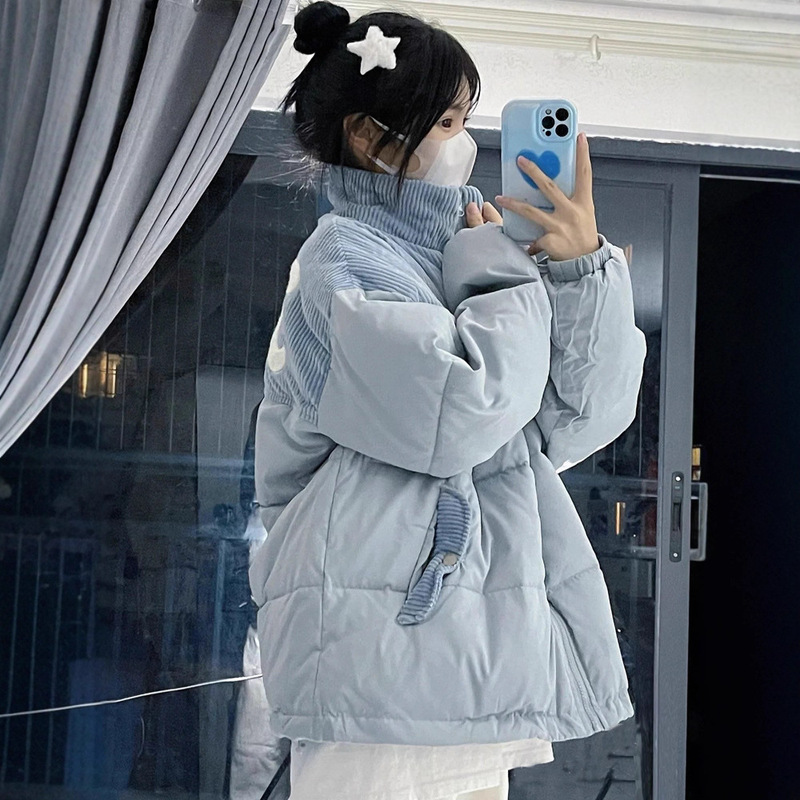 Blue down Jacket for Women 2025 New Winter Short Bread Jacket Design Niche Corduroy Jacket for Women