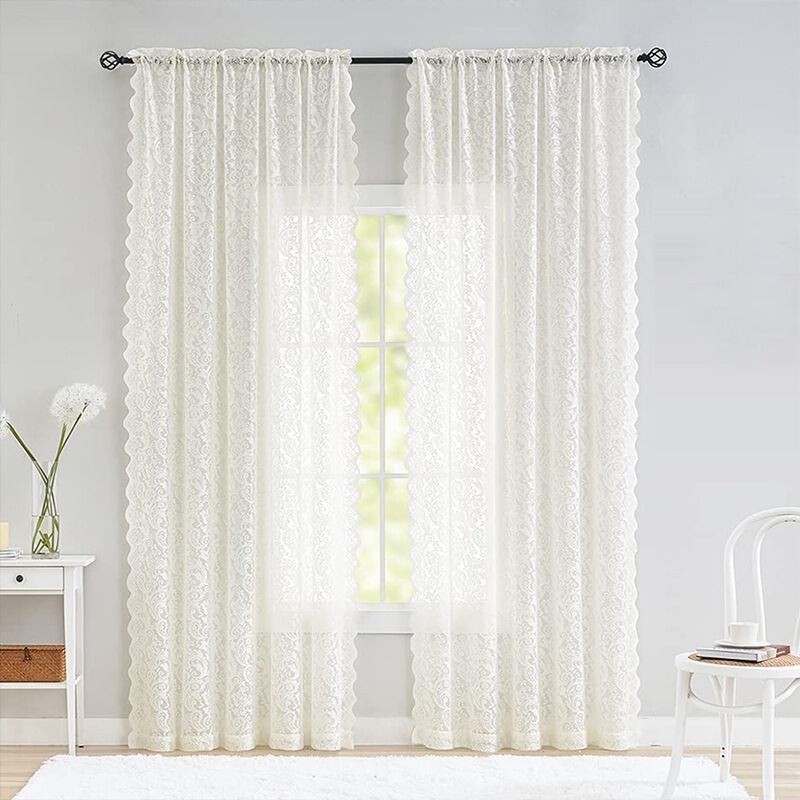 French-style vintage lace sheer curtains for living room and bedroom, romantic decoration, non-transparent window screens, no-drill partition curtains