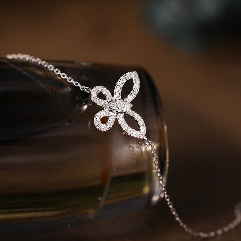 18K Gold Diamond Butterfly Bracelet Stitching Butterfly Pave Casual Bracelet Small Price Commuting Design Sense Bracelet Women
