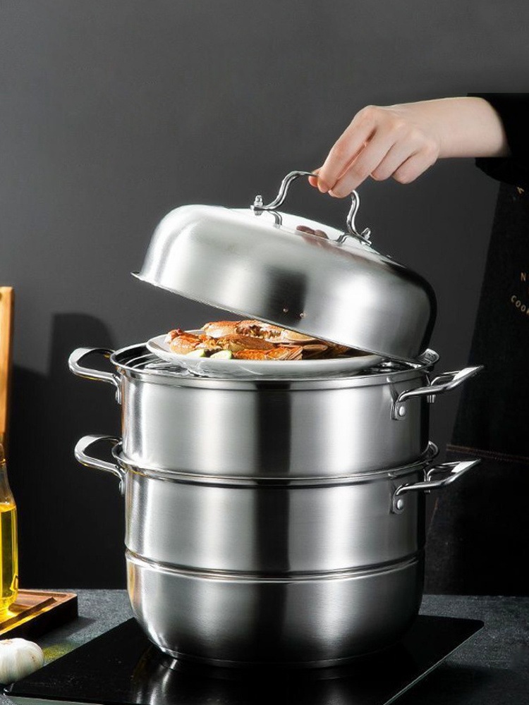 304 stainless steel thickened double-layer three-layer soup steamer, dual-layer household steaming pot, versatile large pot, gift