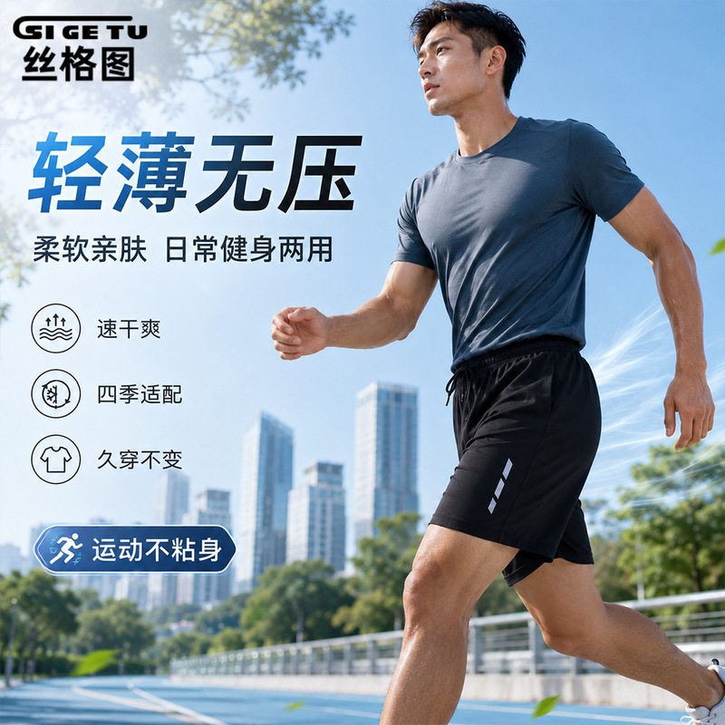 Siligut Cross-Border Running Shorts Men's Summer Elastic Quick-Dry Fitness Pants Outdoor Training Reflective Night Running Pants