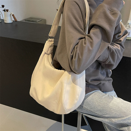 Fashionable canvas bag for women, large capacity, new style, versatile, college student class bag, single shoulder crossbody bag, casual dumpling bag