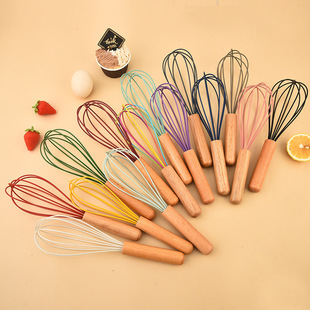 Kitchen Manual Egg Beater Egg Mixer Manual Baking Milk Frother Home 10inch Silicone Wooden Handle Egg Beater