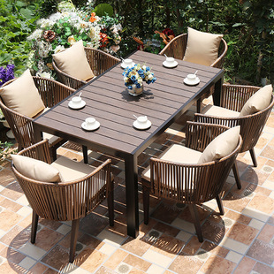 Outdoor Courtyard Furniture Rattan Table and Chairs Balcony Rattan Chair Anti-Corrosion Plastic Wood Outdoor Leisure Rattan Table and Chairs Garden Five-Piece Set