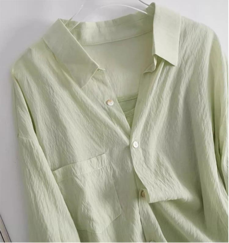 Áo sơ mi chống nắng mỏng mùa hè kiểu Pháp dành cho nữ chất Tencel voan — Màu hồng, Màu trắng, Màu xanh lá chi tiết 4