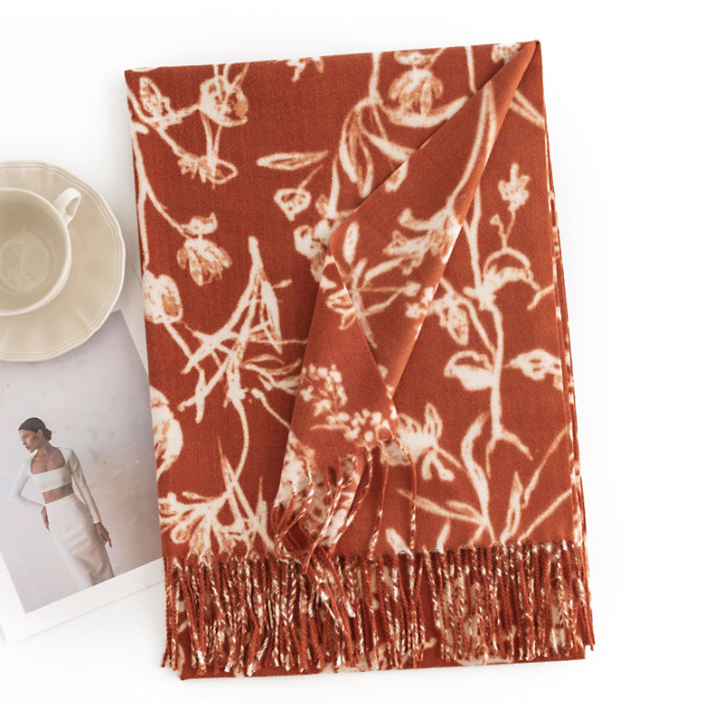 Nnew Cashmere Scarf Women's Cream Sweet Girl Style Autumn And Winter Printed Scarf Korean Version Korean Style Scarf Internet Famous Shawl_voghion.com