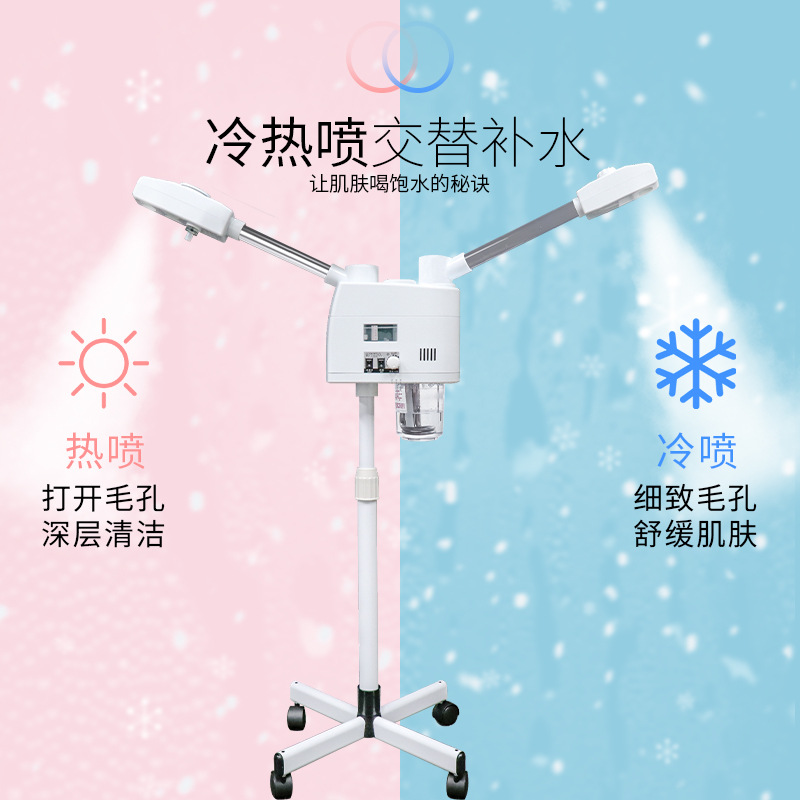Salón de belleza pulverización caliente y fría vapor de doble tubo de vapor de cara humectante doméstico pulverización facial hidratación pulverización caliente y fría instrumento de belleza