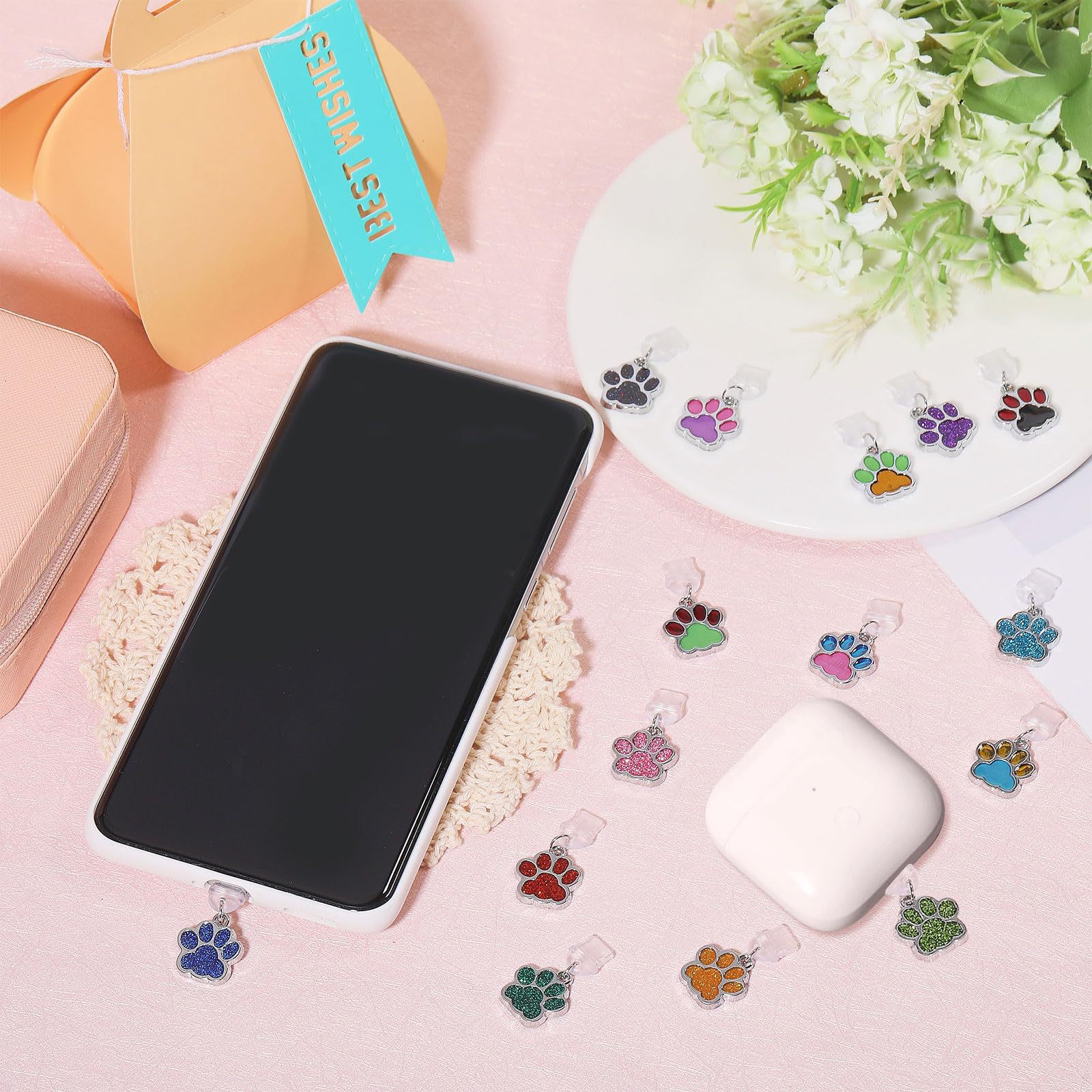 16er Set USB-C Schutzkappen Kawaii Dust Plug Charm, Emaille-Katzenpfoten Neuheit