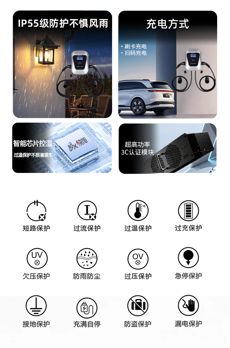 European Standard Type2 Commercial Charging Station 14KW Dual-Port Wall-Mounted New Energy Electric Vehicle Home AC Charger