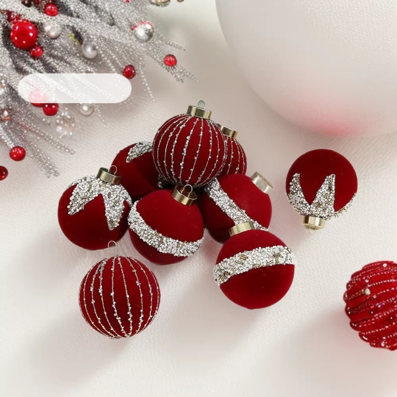 Pintado flocado bola de Navidad bola de decoración de Navidad colgante de árbol de Navidad accesorios de Navidad colgante de decoración de Navidad