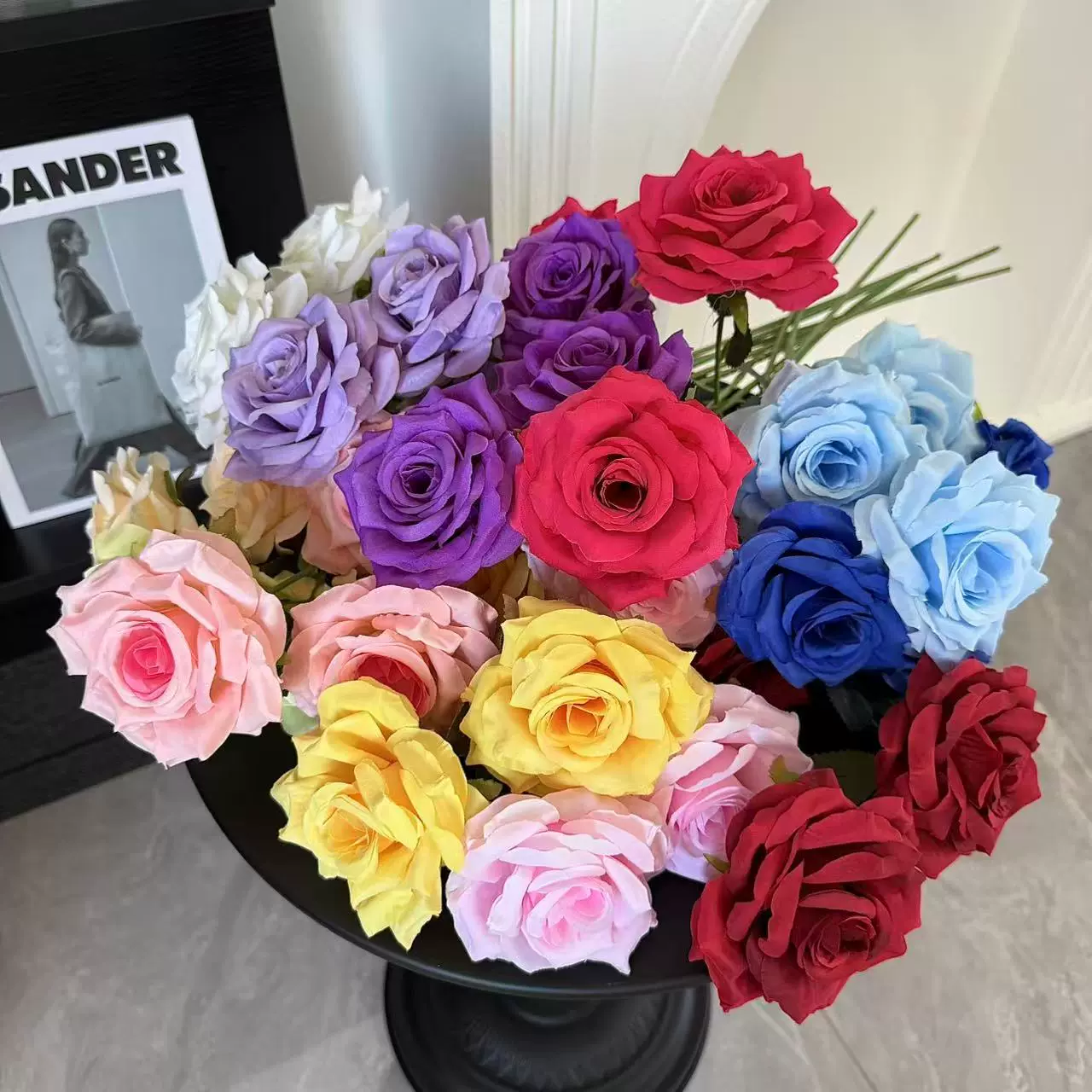 3头钻石仿真玫瑰花婚庆仿真花婚礼场景布置玫瑰瀑布造景花艺插花