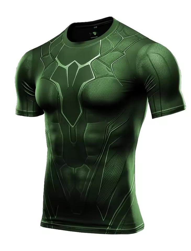 Tecnología Metal Gense Armor 3D Impresión de los hombres Verano Deportes Malla suelta Camiseta de cuello redondo de manga corta transpirable