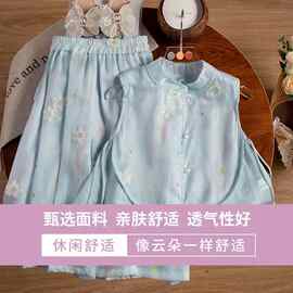 女童装夏套装2025新款薄款时尚休闲女童超洋气衣服无袖上衣阔腿裤