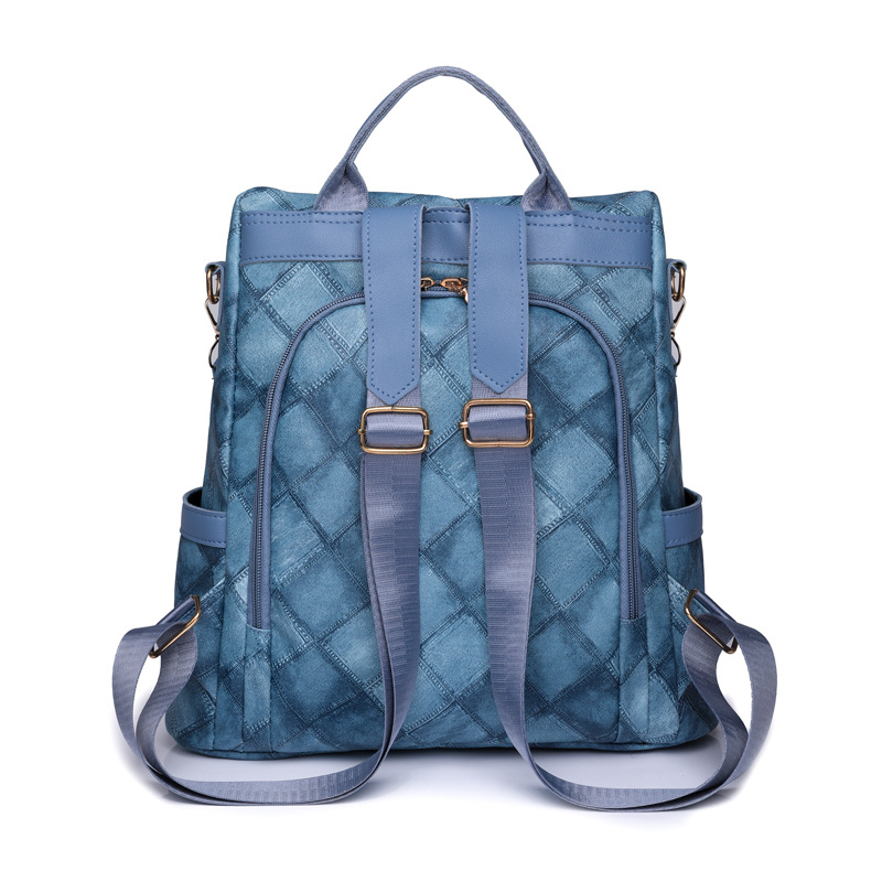 Venta al por mayor transfronteriza 2023 nueva mochila antirrobo casual para mujer moda a cuadros de cuero suave mochila de viaje de doble uso marea