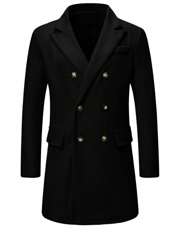 Abrigo de Lana Cruzado para Hombre, Otoño/Invierno 2025, Comercio Exterior Transfronterizo, Estilo Europeo y Americano, Abrigo de Lana, Amazon Temu