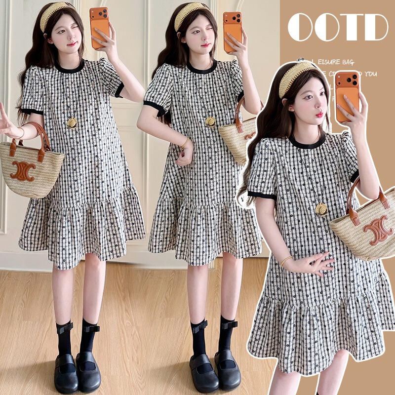 Maternity Wear 2026 Summer New Style Petite Age-Reducing Slimming Chanel-Style Round-Neck Loose Maternity Dress Maternity Wear 2026 Summer New Style Petite Age-Reducing Slimming Chanel-Style Round-Neck Loose Maternity Dress