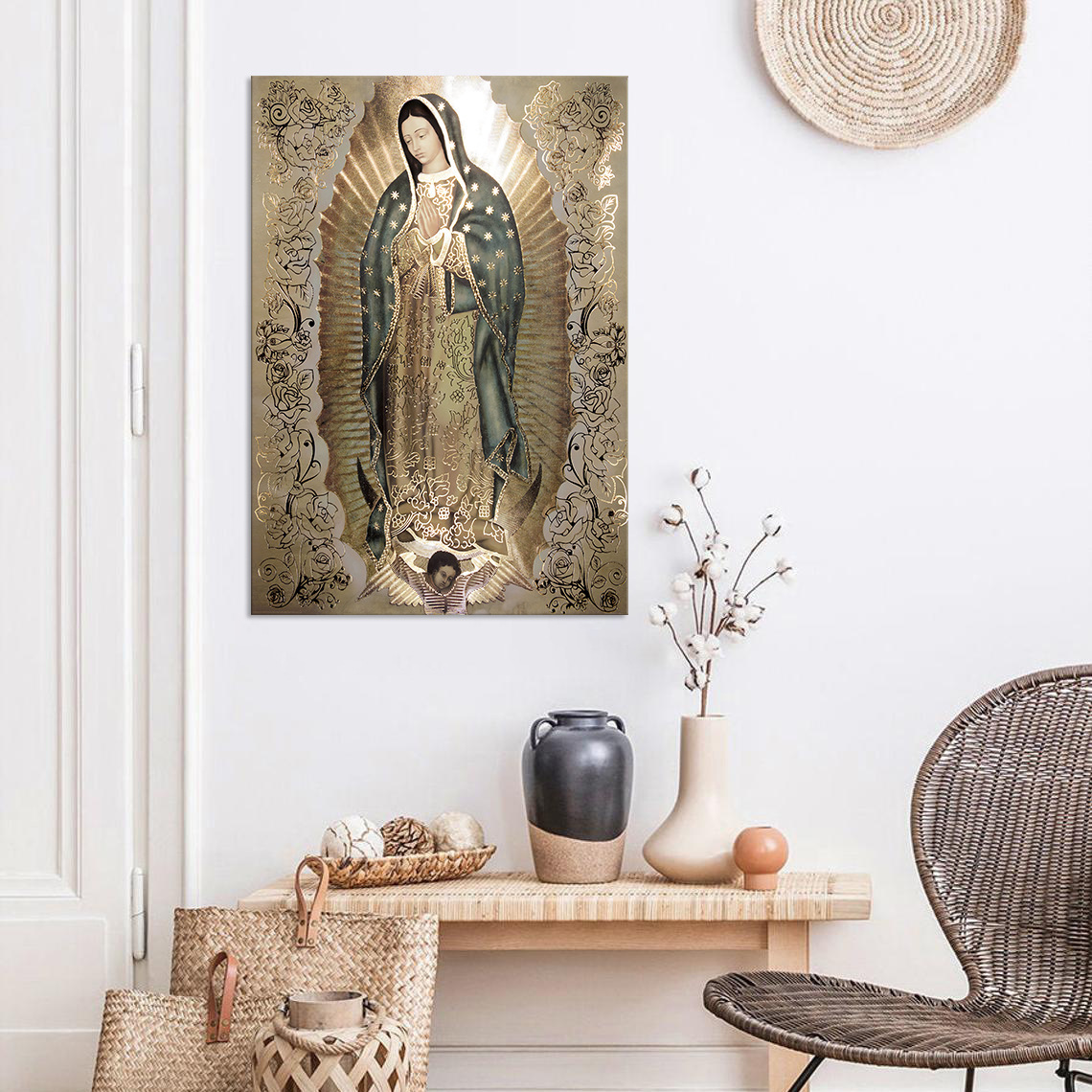 Señora de Guadalupe decoración del hogar lienzo pintura sala de estar Fondo colgante de pared pintura cartel sin marco pintura en aerosol núcleo