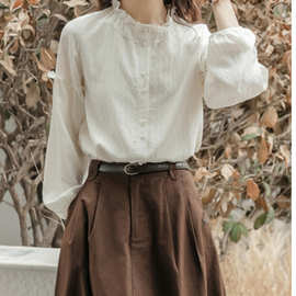 立领木耳衬衫女早秋盐系穿搭2025年新款内搭打底衫