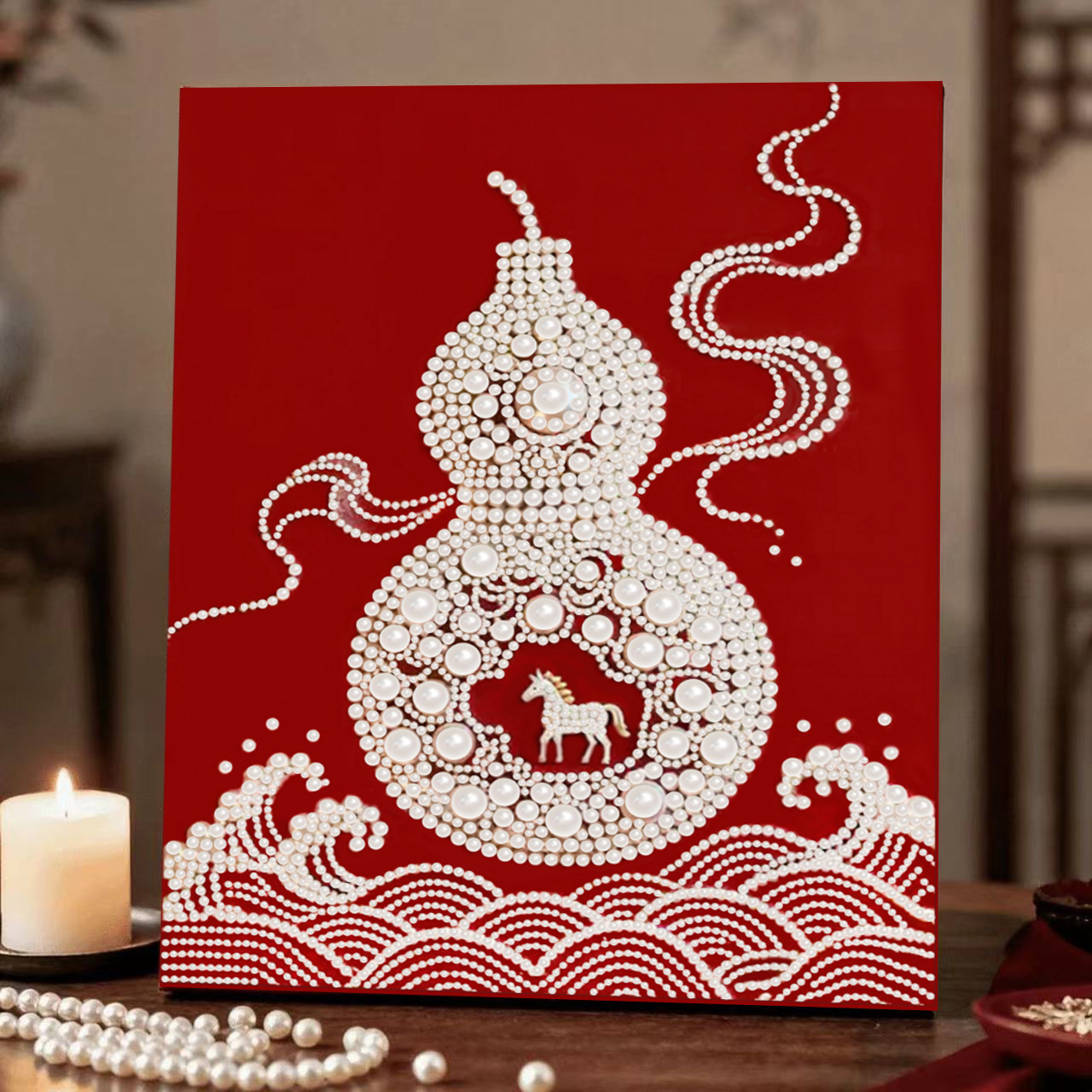 76c fortune & prosperity year after year / Comes with glue [30* 40cm nailed solid wood inner frame] + pearls + dotting pen + diamond plate + jelly glue